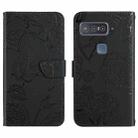 For Asus Smartphone for Snapdragon Insiders Skin Feel Butterfly Peony Embossed Leather Phone Case(Black) - 1