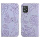 For Asus ZenFone 8 ZS590KS Skin Feel Butterfly Peony Embossed Leather Phone Case(Purple) - 1