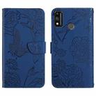 For Honor 9X Lite Skin Feel Butterfly Peony Embossed Leather Phone Case(Blue) - 1