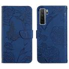 For Huawei nova 7 SE Skin Feel Butterfly Peony Embossed Leather Phone Case(Blue) - 1