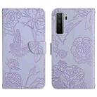 For Huawei nova 7 SE Skin Feel Butterfly Peony Embossed Leather Phone Case(Purple) - 1