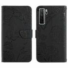 For Huawei nova 7 SE Skin Feel Butterfly Peony Embossed Leather Phone Case(Black) - 1