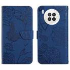 For Huawei nova 8i Skin Feel Butterfly Peony Embossed Leather Phone Case(Blue) - 1