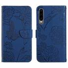 For Huawei P30 Skin Feel Butterfly Peony Embossed Leather Phone Case(Blue) - 1