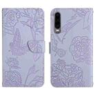 For Huawei P30 Skin Feel Butterfly Peony Embossed Leather Phone Case(Purple) - 1