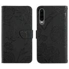 For Huawei P30 Skin Feel Butterfly Peony Embossed Leather Phone Case(Black) - 1