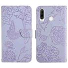 For Huawei P30 Lite Skin Feel Butterfly Peony Embossed Leather Phone Case(Purple) - 1