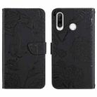 For Huawei P30 Lite Skin Feel Butterfly Peony Embossed Leather Phone Case(Black) - 1
