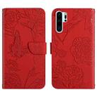 For Huawei P30 Pro Skin Feel Butterfly Peony Embossed Leather Phone Case(Red) - 1