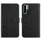 For Huawei P30 Pro Skin Feel Butterfly Peony Embossed Leather Phone Case(Black) - 1