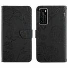 For Huawei P40 Skin Feel Butterfly Peony Embossed Leather Phone Case(Black) - 1