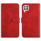 For Huawei P40 Lite Skin Feel Butterfly Peony Embossed Leather Phone Case(Red) - 1