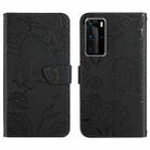 For Huawei P40 Pro Skin Feel Butterfly Peony Embossed Leather Phone Case(Black) - 1