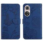 For Huawei P50 Skin Feel Butterfly Peony Embossed Leather Phone Case(Blue) - 1