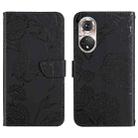 For Huawei P50 Skin Feel Butterfly Peony Embossed Leather Phone Case(Black) - 1