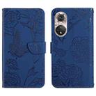 For Huawei P50 Pro Skin Feel Butterfly Peony Embossed Leather Phone Case(Blue) - 1