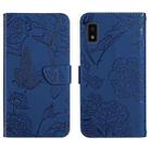 For Sharp Aquos Wish SHG06 Skin Feel Butterfly Peony Embossed Leather Phone Case(Blue) - 1