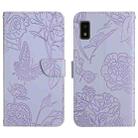 For Sharp Aquos Wish SHG06 Skin Feel Butterfly Peony Embossed Leather Phone Case(Purple) - 1