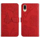 For Sharp Simple Sumaho 6 Skin Feel Butterfly Peony Embossed Leather Phone Case(Red) - 1