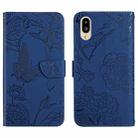 For Sharp Simple Sumaho 6 Skin Feel Butterfly Peony Embossed Leather Phone Case(Blue) - 1