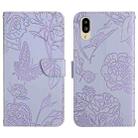 For Sharp Simple Sumaho 6 Skin Feel Butterfly Peony Embossed Leather Phone Case(Purple) - 1