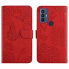 For Sharp Aquos V6 / V6 Plus Skin Feel Butterfly Peony Embossed Leather Phone Case(Red) - 1