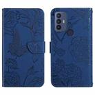 For Sharp Aquos V6 / V6 Plus Skin Feel Butterfly Peony Embossed Leather Phone Case(Blue) - 1