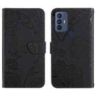 For Sharp Aquos V6 / V6 Plus Skin Feel Butterfly Peony Embossed Leather Phone Case(Black) - 1