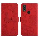 For Kyocera Android One S9 Skin Feel Butterfly Peony Embossed Leather Phone Case(Red) - 1