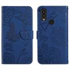 For Kyocera Android One S9 Skin Feel Butterfly Peony Embossed Leather Phone Case(Blue) - 1