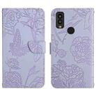 For Kyocera Android One S9 Skin Feel Butterfly Peony Embossed Leather Phone Case(Purple) - 1