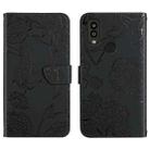 For Kyocera Android One S9 Skin Feel Butterfly Peony Embossed Leather Phone Case(Black) - 1