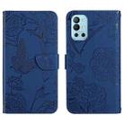 For OnePlus 9R Skin Feel Butterfly Peony Embossed Leather Phone Case(Blue) - 1