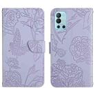 For OnePlus 9R Skin Feel Butterfly Peony Embossed Leather Phone Case(Purple) - 1