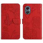 For OnePlus Nord N20 5G Skin Feel Butterfly Peony Embossed Leather Phone Case(Red) - 1