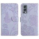 For OnePlus Nord 2 5G Skin Feel Butterfly Peony Embossed Leather Phone Case(Purple) - 1