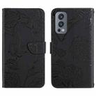 For OnePlus Nord 2 5G Skin Feel Butterfly Peony Embossed Leather Phone Case(Black) - 1