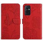 For OnePlus 9 Skin Feel Butterfly Peony Embossed Leather Phone Case(Red) - 1