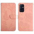 For OnePlus 9 Skin Feel Butterfly Peony Embossed Leather Phone Case(Pink) - 1