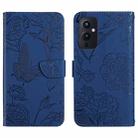 For OnePlus 9 Skin Feel Butterfly Peony Embossed Leather Phone Case(Blue) - 1