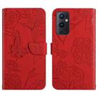 For OnePlus 9 Pro Skin Feel Butterfly Peony Embossed Leather Phone Case(Red) - 1