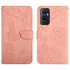 For OnePlus 9 Pro Skin Feel Butterfly Peony Embossed Leather Phone Case(Pink) - 1