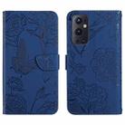 For OnePlus 9 Pro Skin Feel Butterfly Peony Embossed Leather Phone Case(Blue) - 1