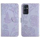 For OnePlus 9 Pro Skin Feel Butterfly Peony Embossed Leather Phone Case(Purple) - 1