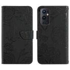 For OnePlus 9 Pro Skin Feel Butterfly Peony Embossed Leather Phone Case(Black) - 1