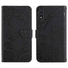 For Samsung Galaxy A01 Skin Feel Butterfly Peony Embossed Leather Phone Case(Black) - 1