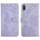 For Samsung Galaxy A02s EU Version Skin Feel Butterfly Peony Embossed Leather Phone Case(Purple) - 1