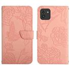 For Samsung Galaxy A03 166mm Skin Feel Butterfly Peony Embossed Leather Phone Case(Pink) - 1