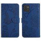 For Samsung Galaxy A03 166mm Skin Feel Butterfly Peony Embossed Leather Phone Case(Blue) - 1