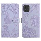 For Samsung Galaxy A03 166mm Skin Feel Butterfly Peony Embossed Leather Phone Case(Purple) - 1